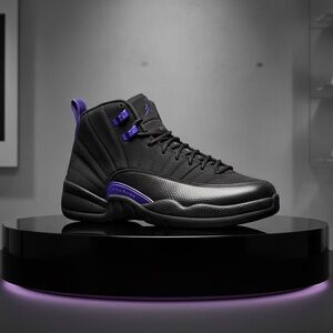 Authentic Jordan Retro 12. Black and Purple High-Top Sneakers. Youth size 7